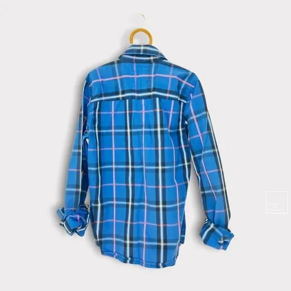 Abercrombie & Fitch womens button front shirt size XS blue pink - Picture 2 of 10